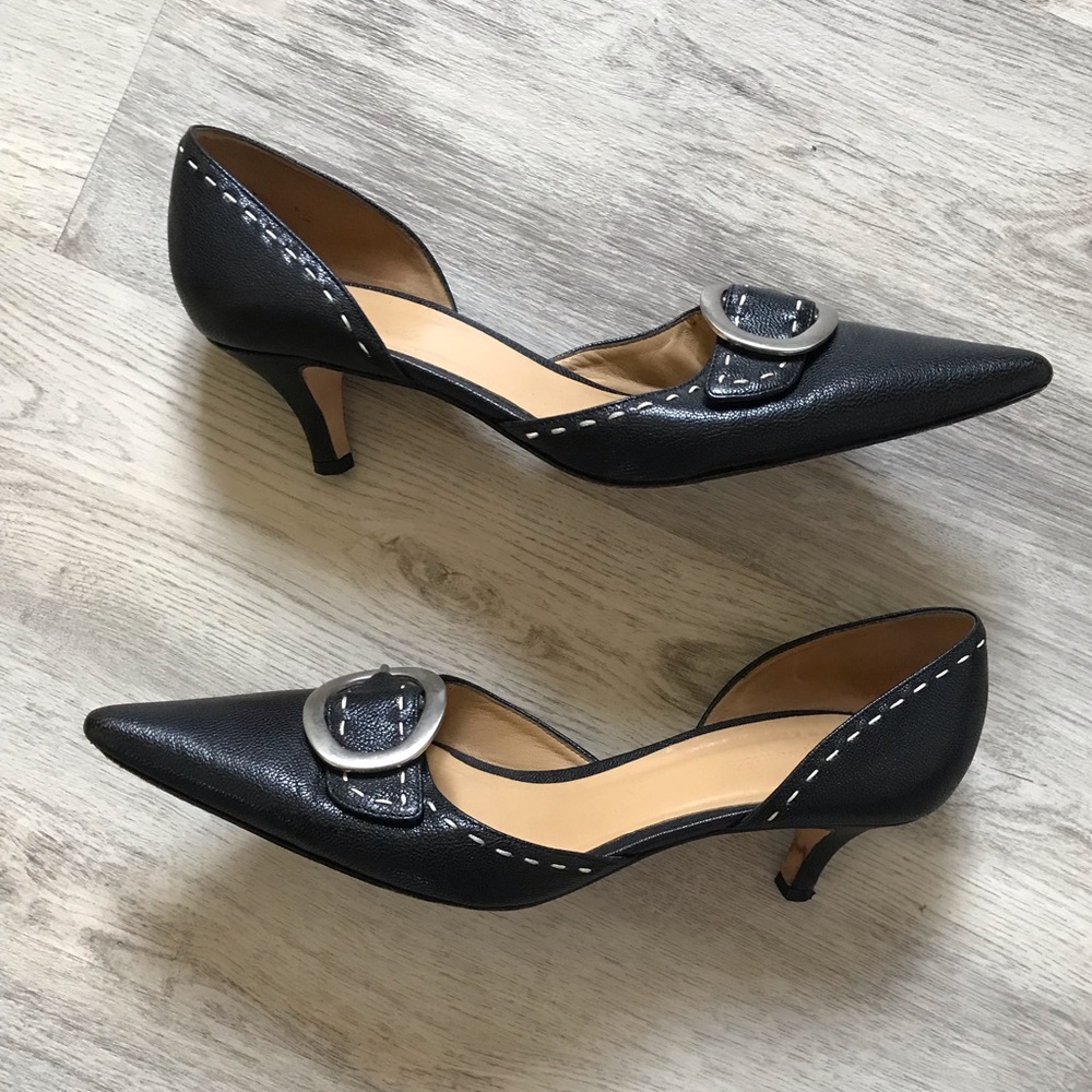 Faconnable Black Kitten Heels with Silver Accents